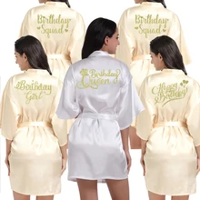 Кимоно для девочки на день рождения, халат, женский шелковый халат на день рождения, сексуальные темно-синие халаты, Атласный халат, женская одежда, платья