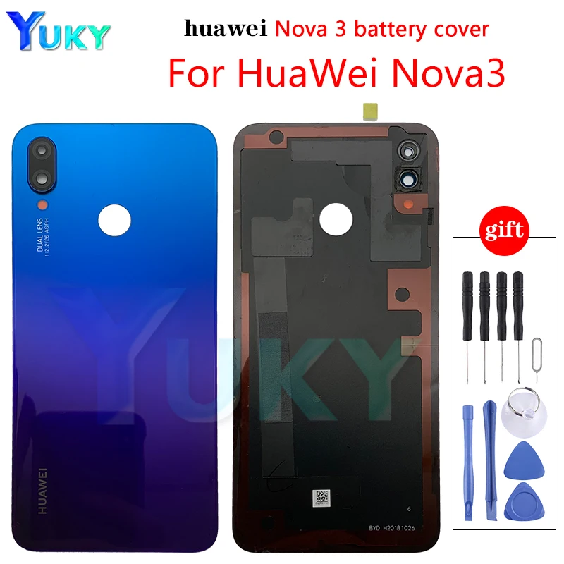 Original new For Huawei nova3 PAR-AL00 Back Battery housing Rear Cover Case with back camera Flash glass lens | Мобильные телефоны