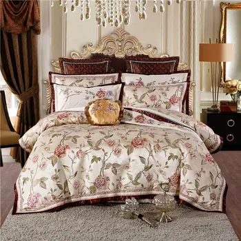 

Luxury Egyptian Cotton Floral Bedding Set 4pc Embroidered Duvet Cover Set Flat Sheet Bed Quilt Linen King Queen Size