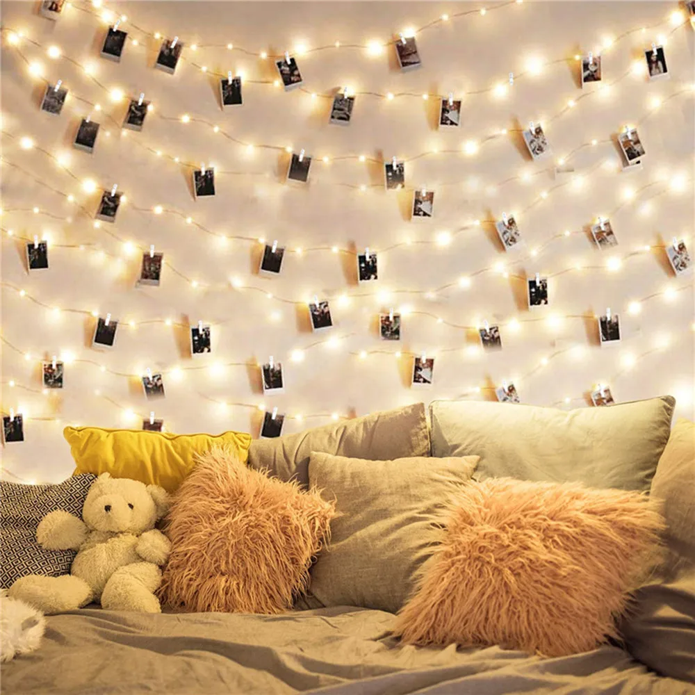 

Oeny 5M LED String Lights For Holidays Garland Photo Clip Holder Battery LED Light Home Wedding Decoration гирлянда на окно