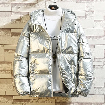 Silver HCXY зимняя куртка для мужчин с капюшоном яркий цвет хлопок мужские пальто большой размер мужская одежда s - Цвет: Silver
