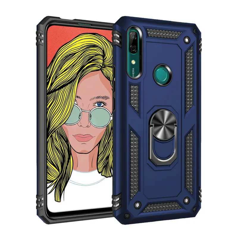 Чехол для Huawei P Smart Z металлическое кольцо задняя крышка 360 Защитный Автомобильный