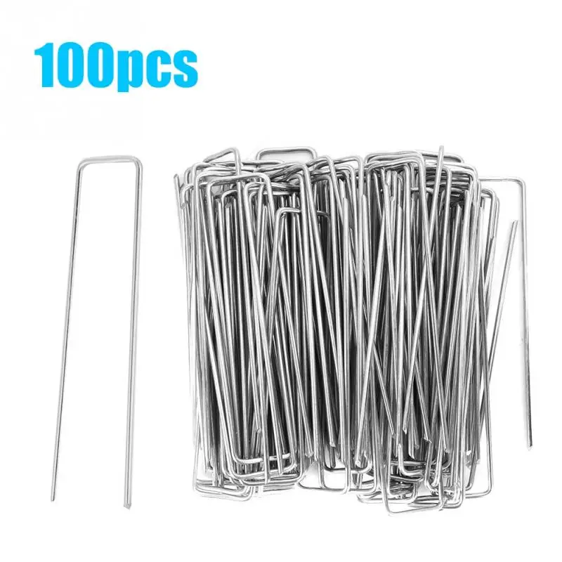 100Pcs/lot Ground Staple Pin Stainless Steel Garden Pins Weed Barrier Fabric Stake Fixed Accessories | Обустройство дома
