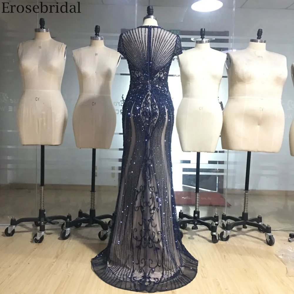 Erosebridal, темно-синее длинное платье для выпускного вечера, реальное изображение, вечерние, длинное платье, элегантное женское вечернее платье на молнии сзади