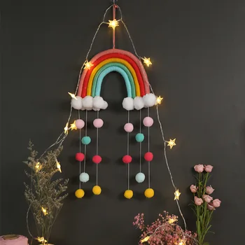 

Simple Wind Hand Rainbow Tapestry Colorful Wool Wrapped Cotton Rope Ornaments Lovely Girl Heart Room Dress Up Rainbow Pendant
