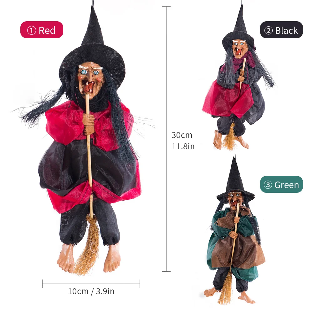 Halloween Hanging Witch Dolls Voice Control Prop Animated Ghost Scary Riding Broom Wall Hang Party Outdoor Home Decoration Toys Halloween Hanging Witch Dolls Voice Control Prop Animated Ghost Scary Riding Broom Wall Hang Party Outdoor Home Decoration Toys