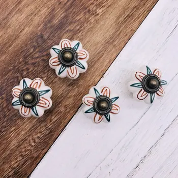 

8pcs Floral Printed Porcelain Cabinet Knobs Nordic Style Cupboard Drawer Pull Kitchen Wardrobe Pumpkin Ceramic Knob Handles