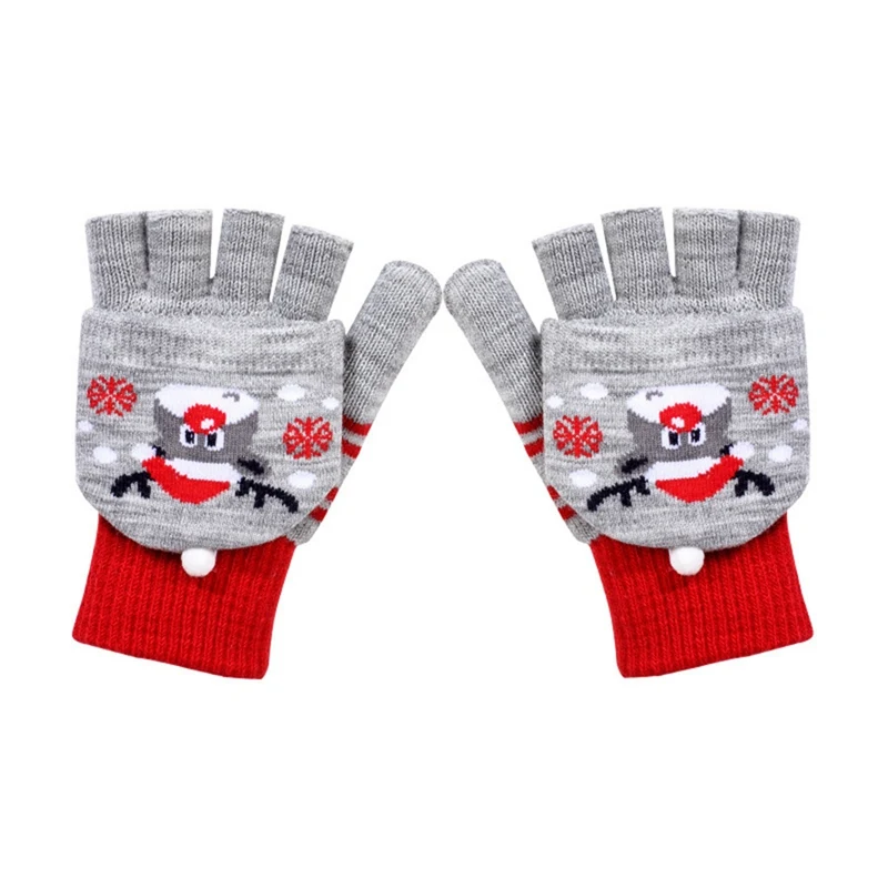 Женские перчатки с половинным пальцем зимние рождественские вязаные перчатки с принтом снеговика лося теплые перчатки без пальцев Рукавицы женские перчатки