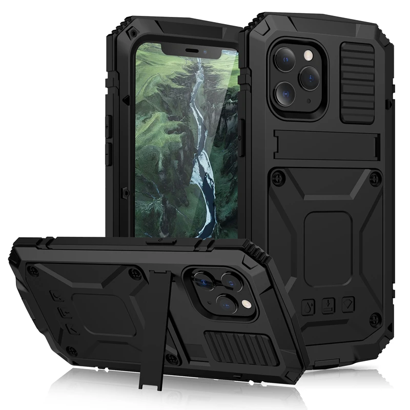 iphone 12 pro waterproof case Full-Body Rugged Armor Shockproof Protective Case for iPhone 13 12 Pro Max 11 Pro Max Mini Kickstand Aluminum Metal Cover iphone 12 pro leather case