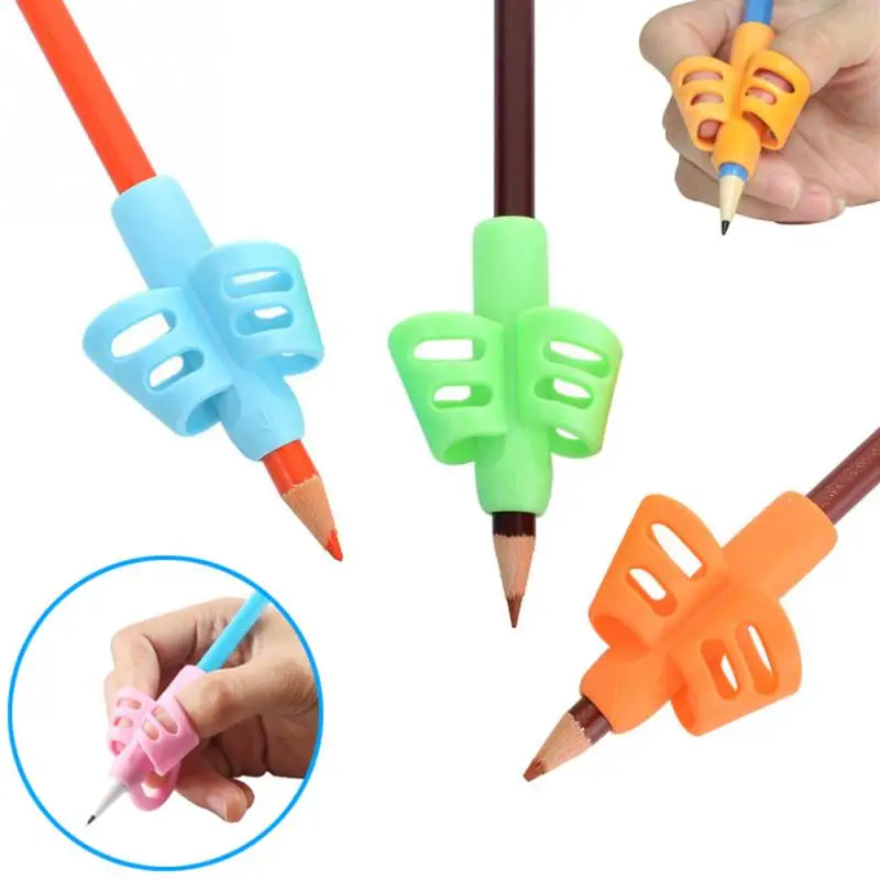 10 pièces deux doigts porte-stylo enfants écriture apprentissage stylo tenant Posture Correction Silicone dispositif de préhension auxiliaire pour les étudiants