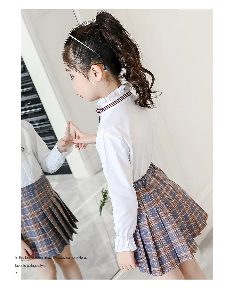 Girl'S Shirt Spring And Autumn New Style Korean-style College Style White Shirt Plaid Short Skirt Big Boy Childrenswear Fas