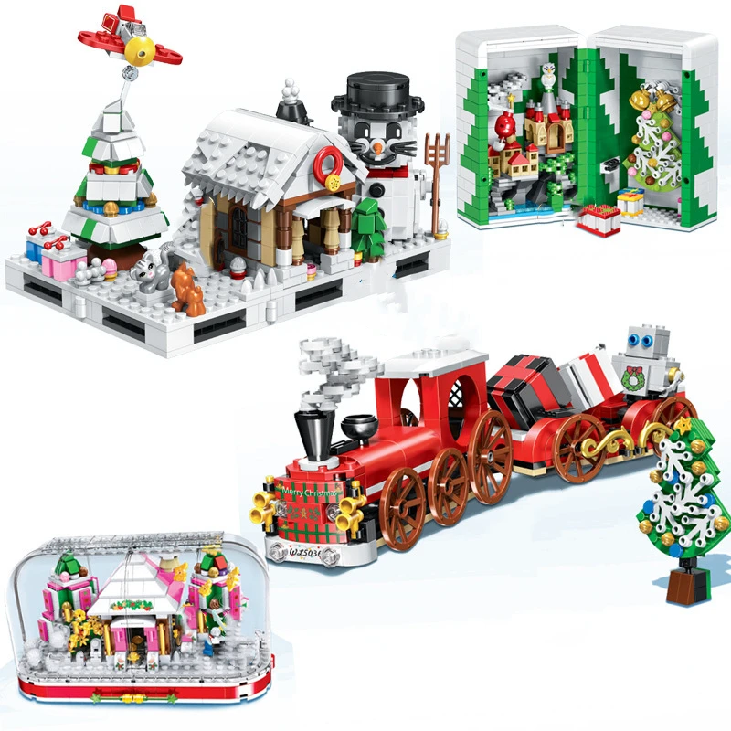 

2020 New City Creator Merry Christmas Series Theme Model Building Blocks Toys Winter Village Santa Claus Elk Sleigh Cars Bricks