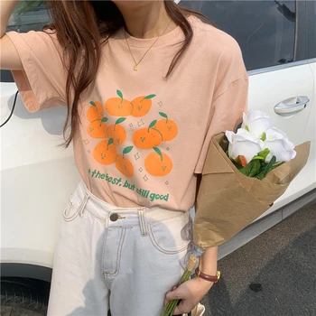 

Hzirip Female T-Shirt Women Tees 2020 Summer Fashion Fruit Pattern All-match tops Round Neck Loose Cotton Short-Sleeve Girl