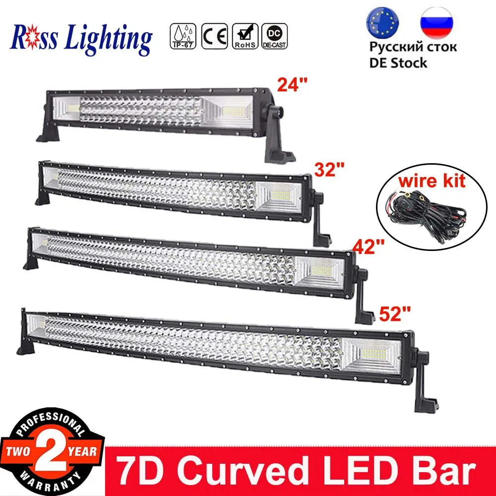 Tri-row Cuvred 20 34 42 50 52inch LED Bar Offroad LED Work Light Bar for Tractor Boat 4WD 4x4 Car Truck SUV ATV PK288W 300W