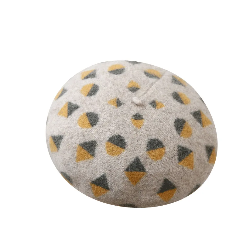 

Bonnets Beret hat women wool Autumn and winter pure wool temperament casual checkered stitching warm hat