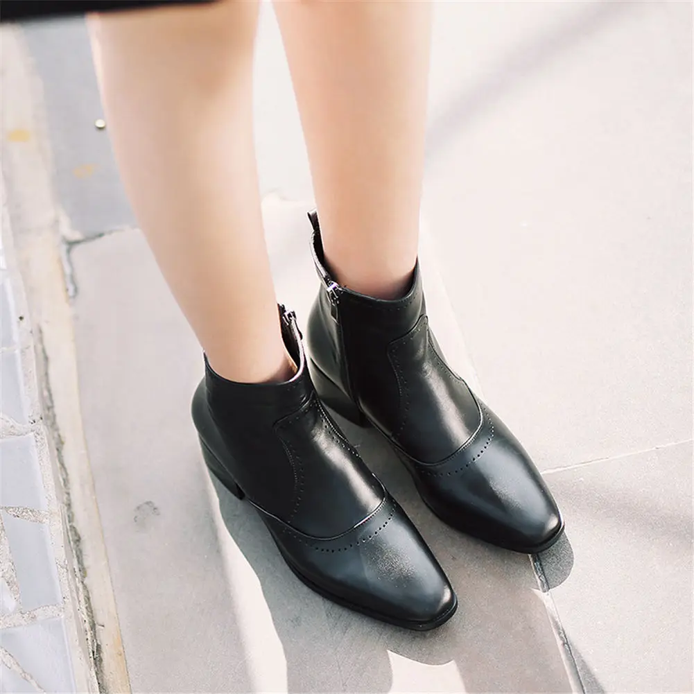 

Lapolaka Brand Design Brogue Ankle Boots Women Shoes Genuine Leather Lady Chunky Heels Western Boots Female Shoes Woman