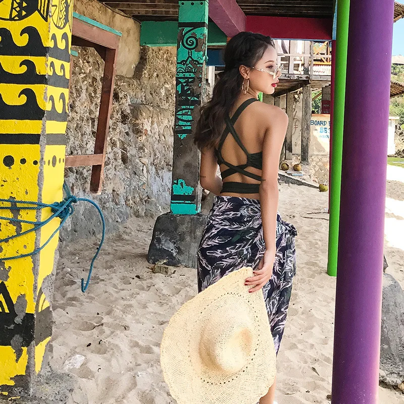 

Betis New Style Bathing Suit Women's Three-piece Set Small Bust Gathering-Island Vacation Style Elegant Triangular Split Type