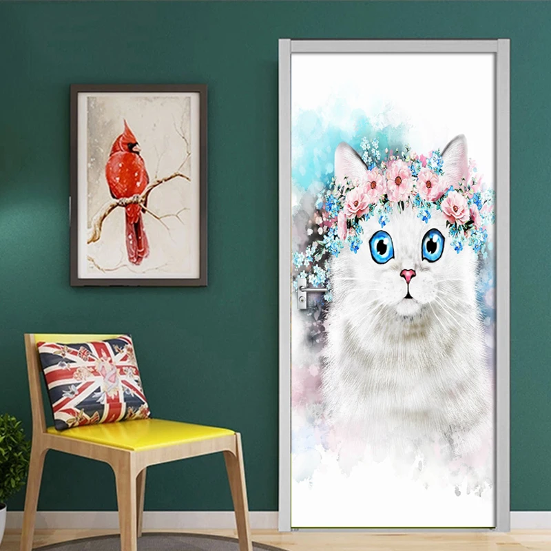 2 шт./компл. двери Стикеры Кот Обои DIY самоклеящаяся Гостиная Спальня двери стены Стикеры настенные наклейки для домашнего декора