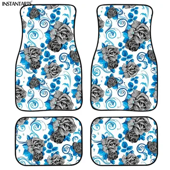 

INSTANTARTS Frangipani Rose Flower Print Front and Rear Rubber Floor Mats for Cars Full Set Car Accessories Car Carpet Floor Mat