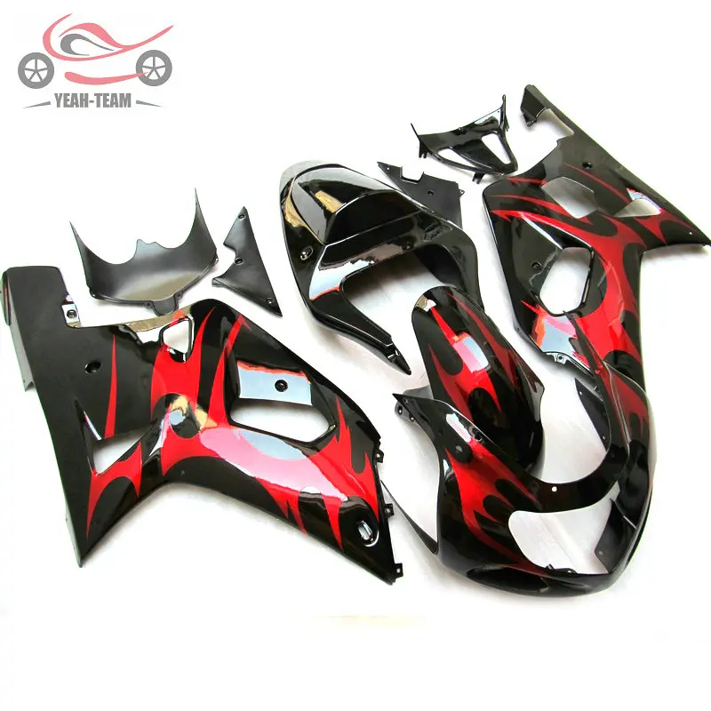 Пользовательские китайские обтекатели комплект для Suzuki K1 GSXR750 2001 2002 2003 GSXR600 01-03 GSXR 600 750 Красный Пламя aftermarket набор обтекателей