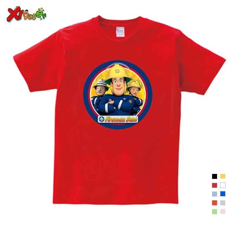 3T-9T Children Fireman Sam Pattern Print T-shirts Boy Short Sleeve T Shirt Girls Tee Tops Kids Summer Cotton White Shirt Clothes - Цвет: T-shirt