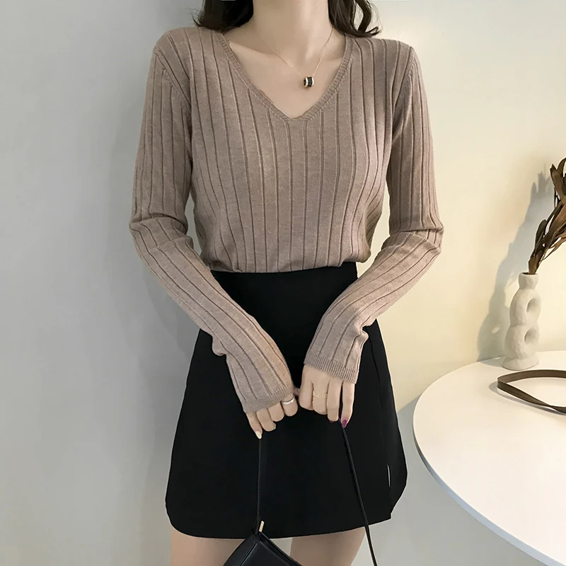 

JXMYY Simple basic V-neck pit strip for 2020 autumn and winter is slender and thin, all-match solid color classic knitted liner