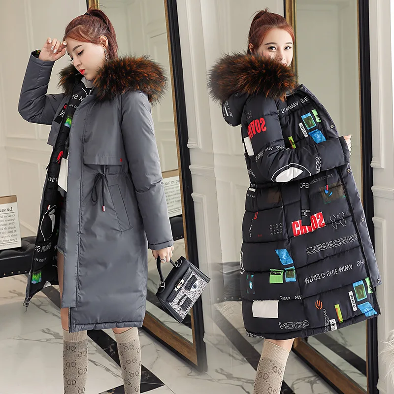 

Photo Shoot down Jacket Cotton-padded Clothes Women's Korean-style Mid-length Large Fur Collar Loose-Fit Double-sided Wear Waist