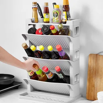 

Kitchen Simple Seasoning Accessories Storage Rack Creative Multi-layer Sauce Bottle Knife Shelf Large Capacity Organizer
