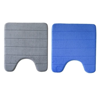 

2Pcs Memory Foam Contour Toilet Bath Rug,U-Shaped Non Slip Absorbent Thick Soft Washable Bathroom Rugs 50X60CM Gray+Blue