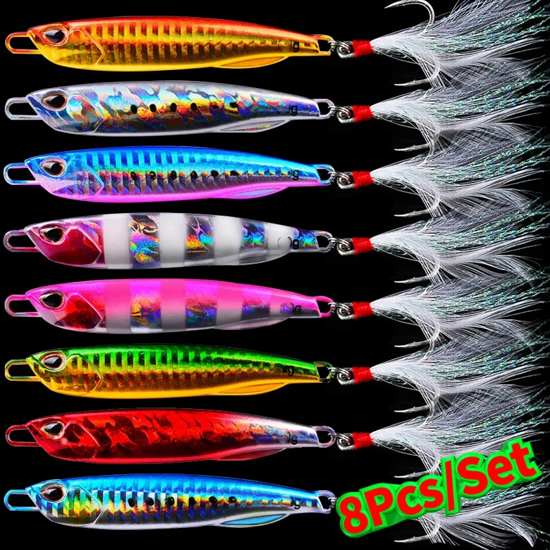 8 Pcs/set Jigging Lure Lot Bait Fishing Lures Metal Spinner Spoon Fish