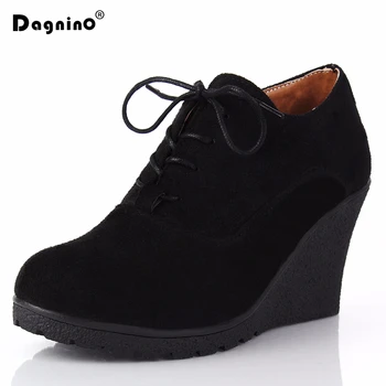 

2019 Autumn Wedges Boots Women's Fashion Flock High-heeled Platform Thick Bottom Ankle Boots Lace Up High Heels Shoes For Women