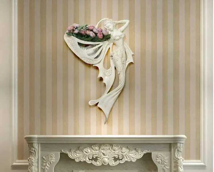 European Reisn Angel Character Wall Vase+ Artificial Flower Set Crafts Home Livingroom Wall Hanging Decoration Hotel Wall Mural
