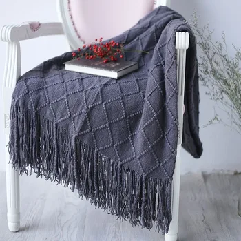 

Office Air Conditioning Siesta Blanket Knit Blankets for Beds Hand-knitted Sofa Cover Blanket Photo Props Tassel Throw Blankets