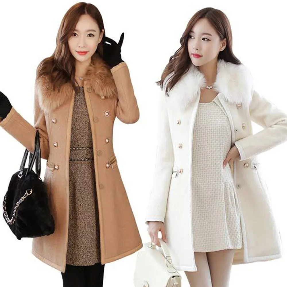 Осень-зима, Женская шерстяная куртка, стиль, модный меховой воротник, средней длины, смешанное пальто, утолщенное, двустороннее, плюшевое пальто