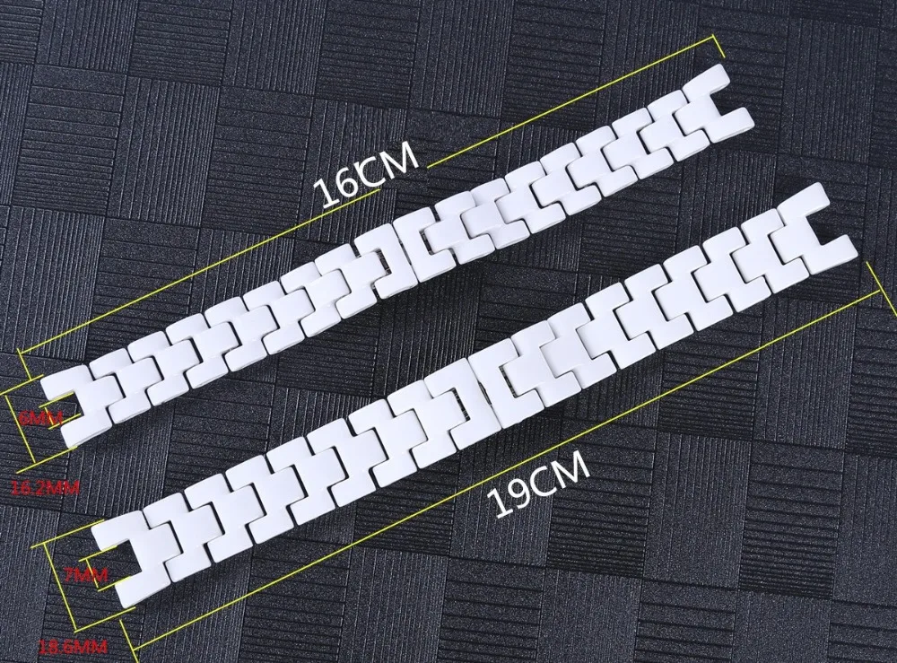 16cmx16.2mm 19cmx18.6mm White Ceramic Watch Band Universal Men Women Ceramic Watch Strap Notched White Bracelet (1)