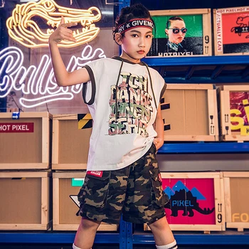 

New Dance Costume Kids Street Dance Clothing Camouflage Pant Hiphop Set Kids Hip Hop Clothes Drum Perform Stage Costume VDB735