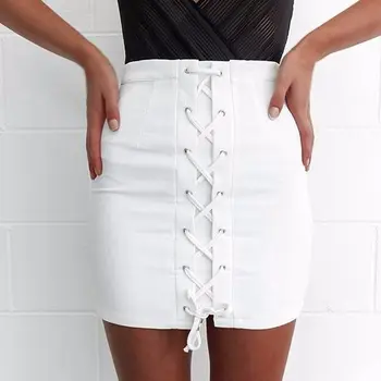 

New hot sale Sexy Women's A-Line Lace-up Skirt Middle Waist Skirt Fashion Women Mini Short Skirts White