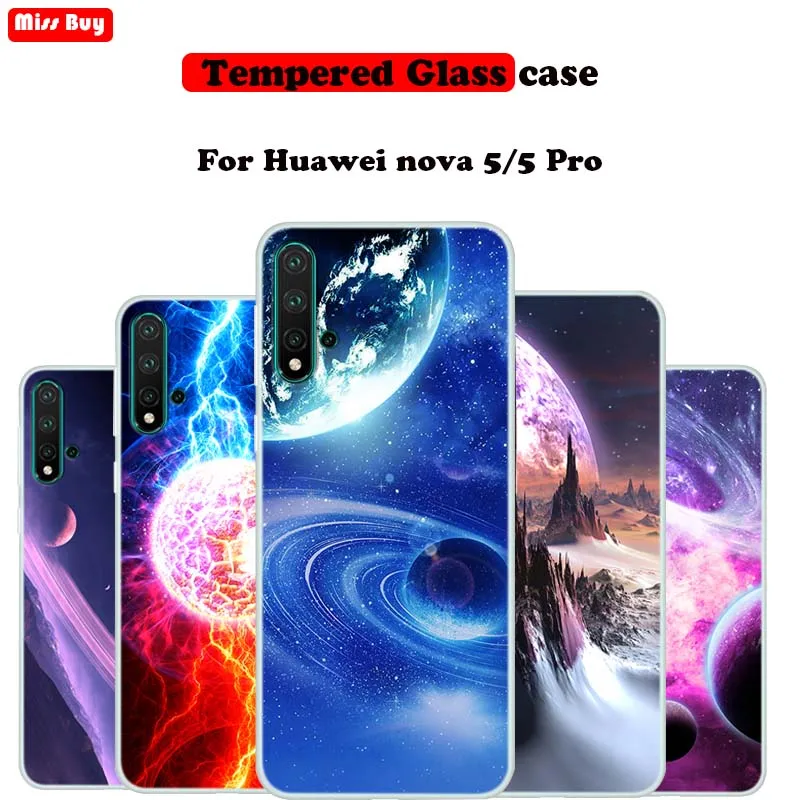 

For Huawei Nova 5 Case Slim Silicone Fundas Starry Sky Stars Planet Print Phone Cases For Huawei nova 5 Pro Case 2019 Soft Cover