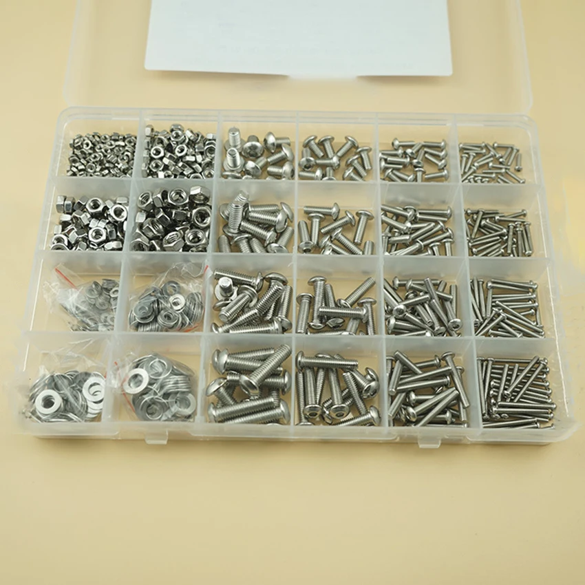 

880PCS/Set M2 M3 M4 M5 Hex Socket Pan Head Countersunk Bolts Screw Nut Assortment Kit with Hex Wrenches, 304 Stainless Steel