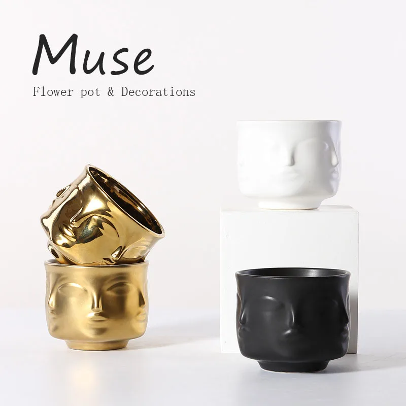 Muse God faces flower pot decorating artifical flowers holder gift home office living room creative decoration Gold vase