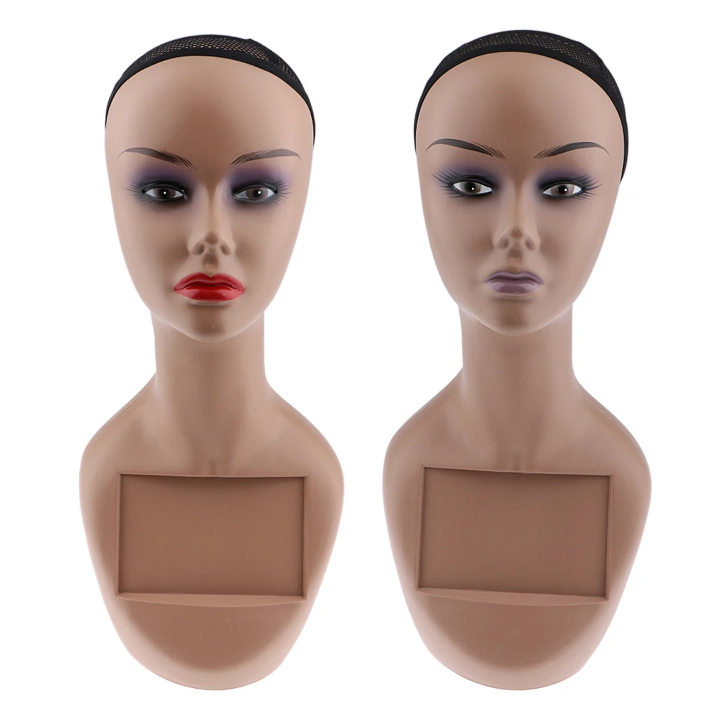 2pcs Female Mannequin Head with Shoulder for Wigs, Hats, Sunglasses Jewelry Display