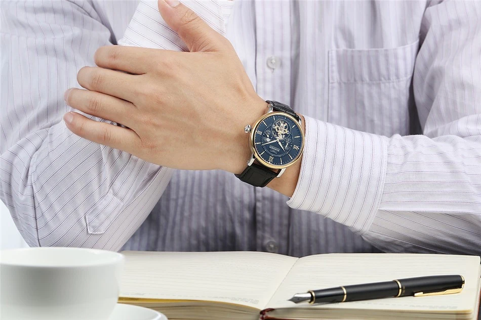 GUANQIN 2022 New Luxury Military Watch Men's Watch Mechanical Automatic Watch Tourbillon Skeleton Leather Belt 30M Waterproof