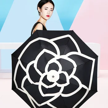 

Fashion Umbrella Female Camellia 8 Ribs Windproof Black Coating Sun and Rain Women Umbrellas with UV Protection Manual Umbrella