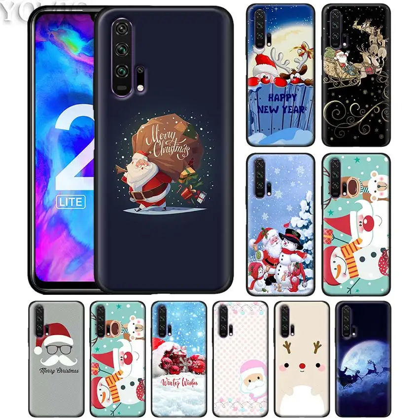 

Santa Claus Christmas Black Case for Honor 20 9X 8X 10 10i 8C 8A Lite Pro Y9 Y7 Y6 Y5 2019 Silicone Phone Coque Cover New Year