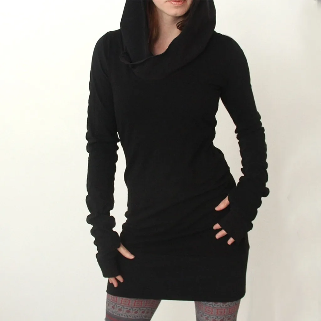 Женские однотонные толстовки с капюшоном Короткое мини платье осень мода Slim Fit