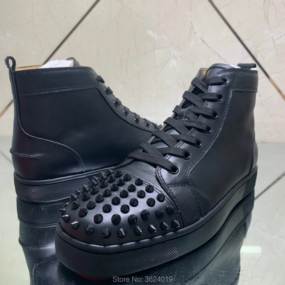 

High Top cl andgz Full Black Leather Rivets Front Red bottoms for men Flat Lovers of Sneakers casual Sports shoes Footwear