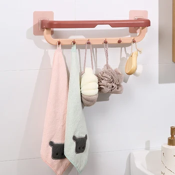 

Towel Storage Shelves Rail-Rack Towel-Holder Storage-Shelf Organizer Bathroom Kitchen No-Punch Wall-Mounted Hanger Creative Hook