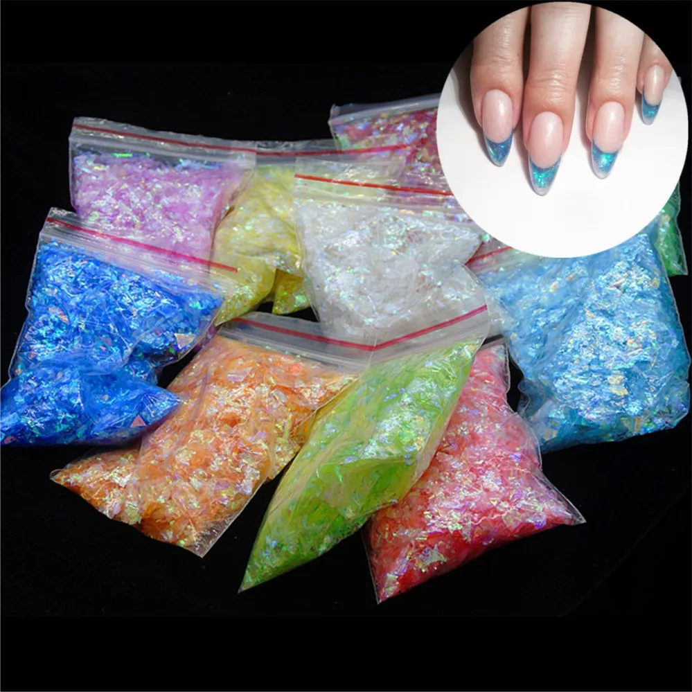  Nail Shell Paper Broken Glass Nails Glitter Dust Shell Effect Foil Art Trend Shattered Ice Mylar Pa