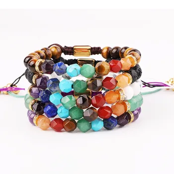 New Design High Quality 7 Chakra Stone Beads Lava Energy Healing Yoga Beaded Adjustable Macrame Bracelet Women Men