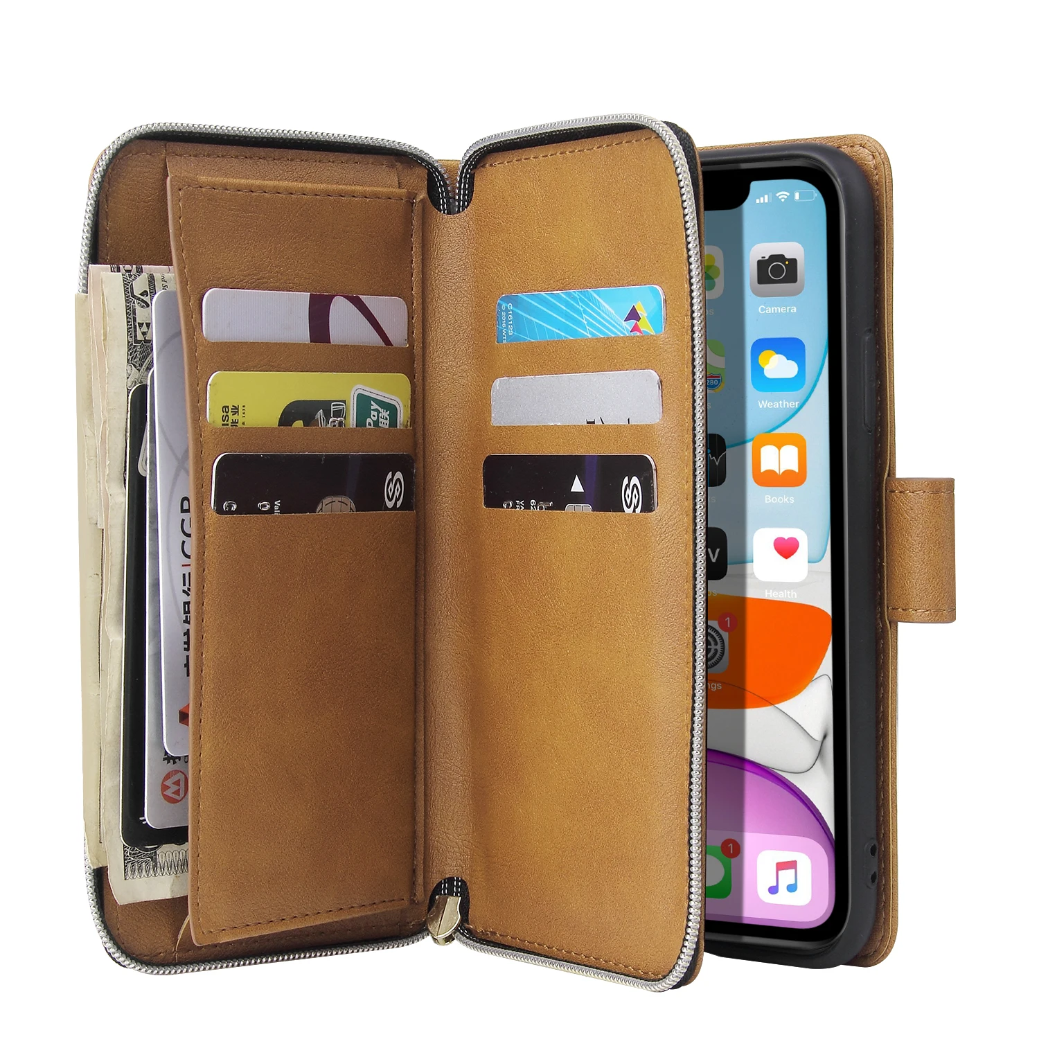 Luxury Zipper Flip Wallet Phone Case with Card Slots